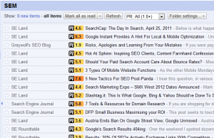 Screenshot di Google Reader con PostRank installato