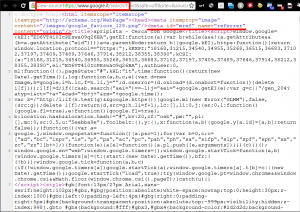 Un meta tag referrer nel codice HTML di una SERP di Google