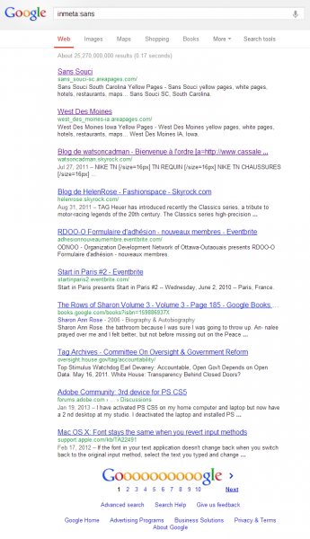 SERP con risultati del comando inmeta